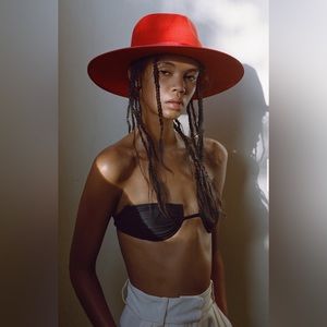 Lack of Color Ruby Rancher Red Wool Boho Sun Protection Fedora Hat - New